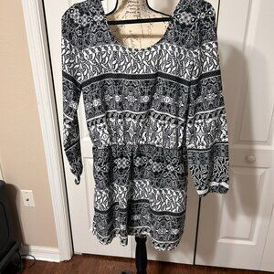Decree Womens Large Black White Paisley Print Long Sleeve Romper Boho